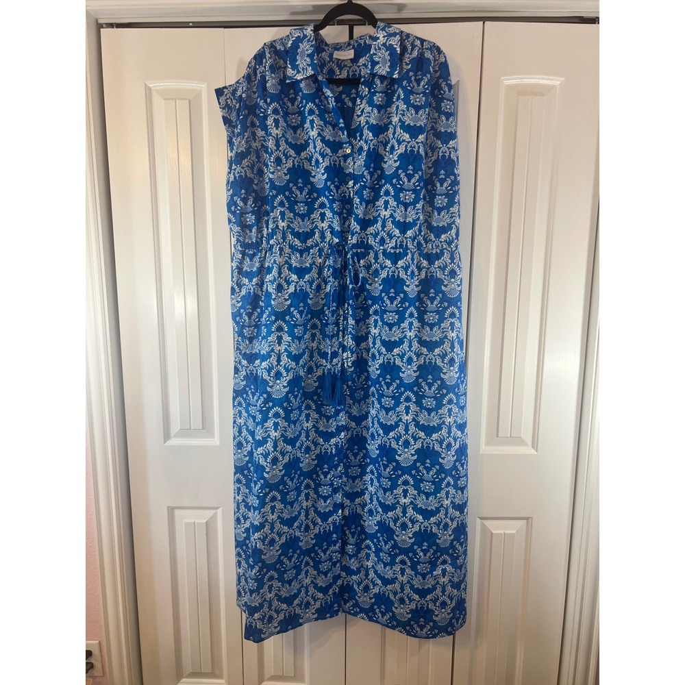 Sugarlips Blue White Floral Damask Sleeveless Maxi Dress Drawstring Waist 3X